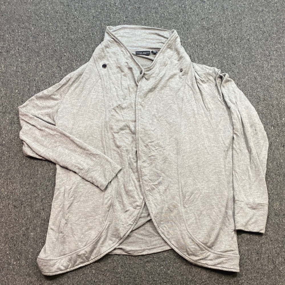 Susan Graver Weekend Cardigan Sz L Womens Gray Athleisure Snap Front Draped Top